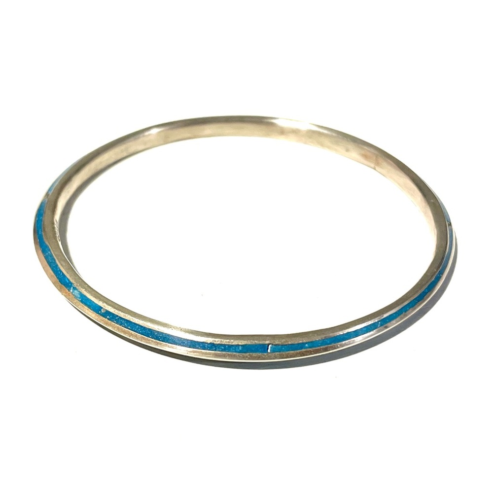 Vintage Alpaca Mexico Silver and Turquoise Inlayed Bangle